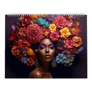 Black queen melanin sista flower curly afro women  calendar