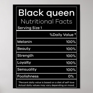 Black Queen Nutri-tion Facts T-Shirt Poster