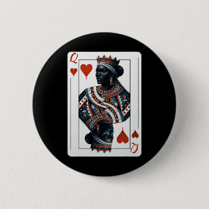 Black Queen Of Hearts Card Deck Game Proud Black W 2 Inch Round Button