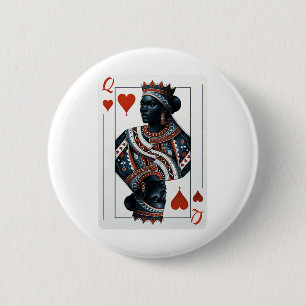Black Queen Of Hearts Card Deck Game Proud Black W 2 Inch Round Button
