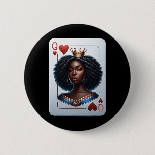 Black Queen Of Hearts Card Deck Game Proud Black W 2 Inch Round Button