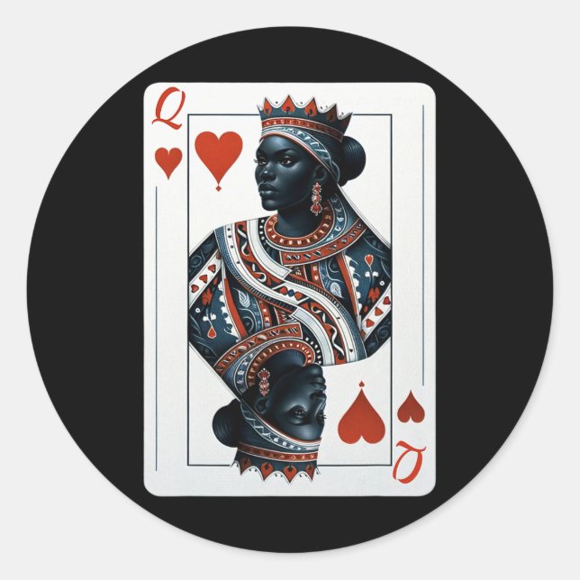 Black Queen Of Hearts Card Deck Game Proud Black W Classic Round Sticker (Front)