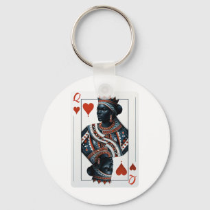 Black Queen Of Hearts Card Deck Game Proud Black W Keychain