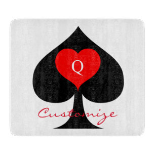 Black Queen of Spades Red Heart Thunder_Cove Cutting Board