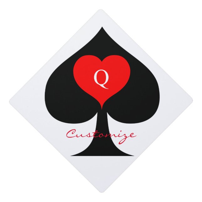 Black Queen of Spades Red Heart Thunder_Cove Graduation Cap Topper (Front)