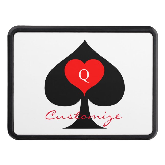 Black Queen of Spades Red Heart Thunder_Cove Trailer Hitch Cover (Front)