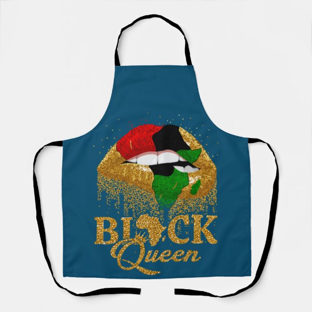 Black Queen Pan African Flag Colours Biting Lips Apron (Front)