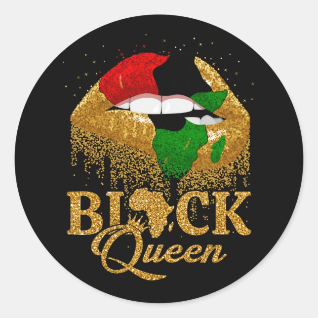 Black Queen Pan African Flag Colours Biting Lips Classic Round Sticker (Front)