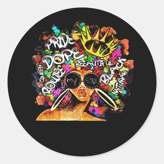 Black Queen Retro Afro Words Melanin Dope Classic Round Sticker (Front)