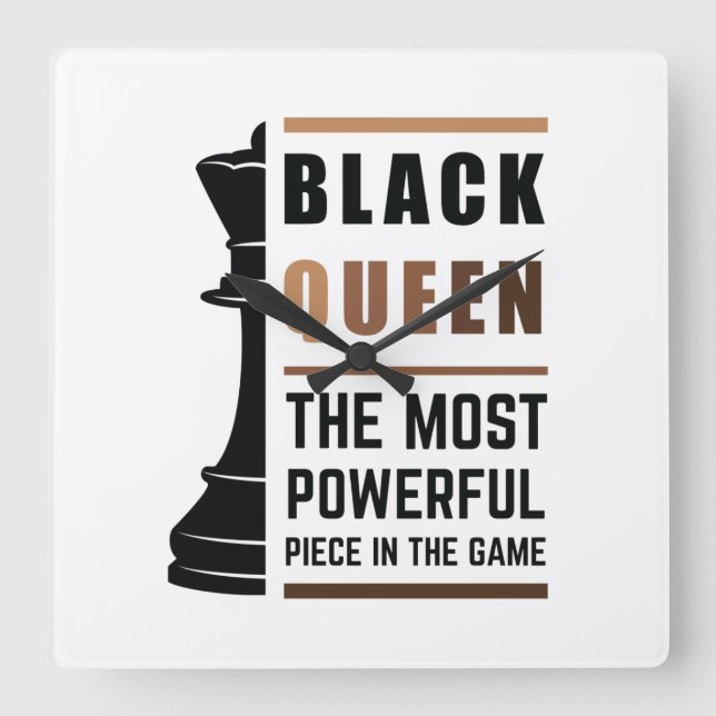 Black Queen The Most Powerful Piece In The Game 2 Square Wall Clock (Front)