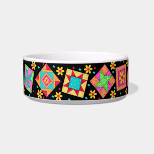 Black Quilt Block Cat Food Bowl