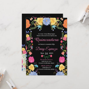 Black Quinceañera Invitation multi color, flower