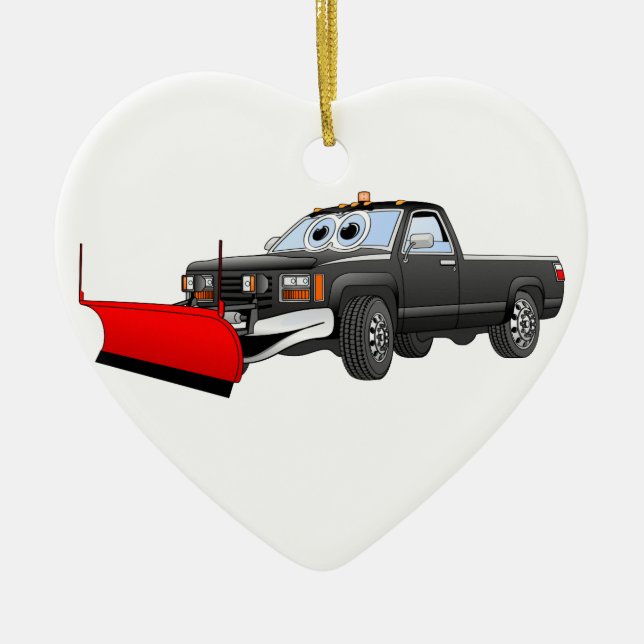 Black R Snowplow Pick Up Cartoon Ceramic Ornament (Front)