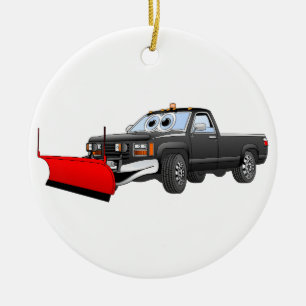 Black R Snowplow Pick Up Cartoon Ceramic Ornament