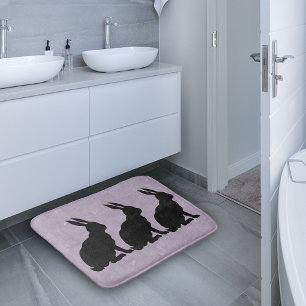 Black Rabbit Silhouette Easter Bunny Bath Mat