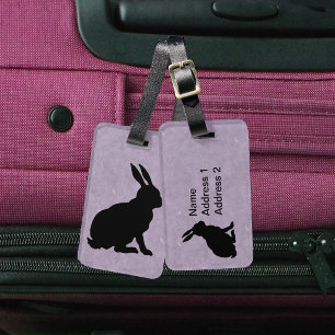 Black Rabbit Silhouette Easter Bunny Purple Luggage Tag