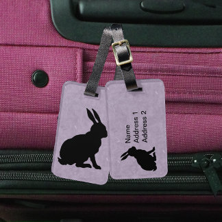Black Rabbit Silhouette Easter Bunny Purple Luggage Tag