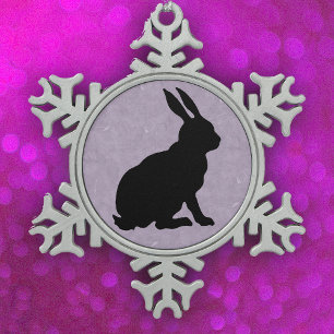 Black Rabbit Silhouette Easter Bunny Snowflake Pewter Christmas Ornament