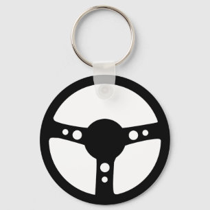 black racing steering wheel icon keychain