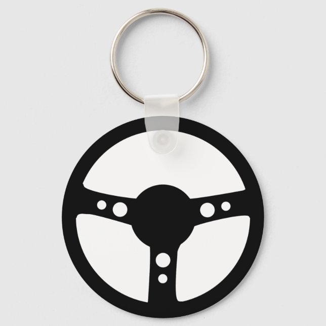 black racing steering wheel icon keychain (Front)