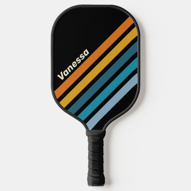 Black Rainbow Angled Striping with Name Pickleball Paddle (Front)