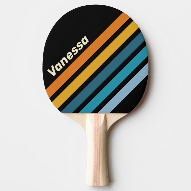 Black Rainbow Angled Striping with Name Ping Pong Paddle (Front)