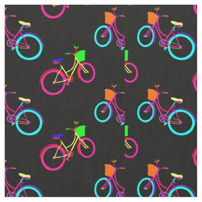 black rainbow bikes colourful bicycles fabric (Close Up)
