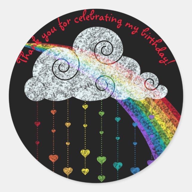 BLACK RAINBOW CLOUDS THANK YOU CHILDRENS STICKER (Front)
