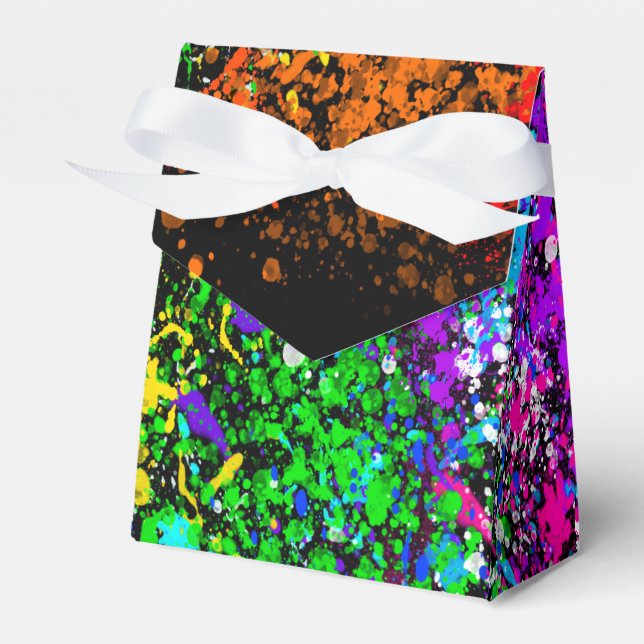 Black Rainbow Colour Paint Splatter Birthday Party Favor Box (Front Side)