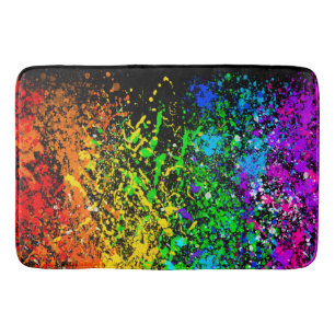 Black Rainbow Colour Paint Splatter Colourful Bath Mat
