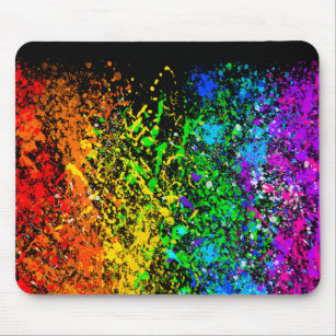Black Rainbow Colour Paint Splatter Colourful Mouse Pad