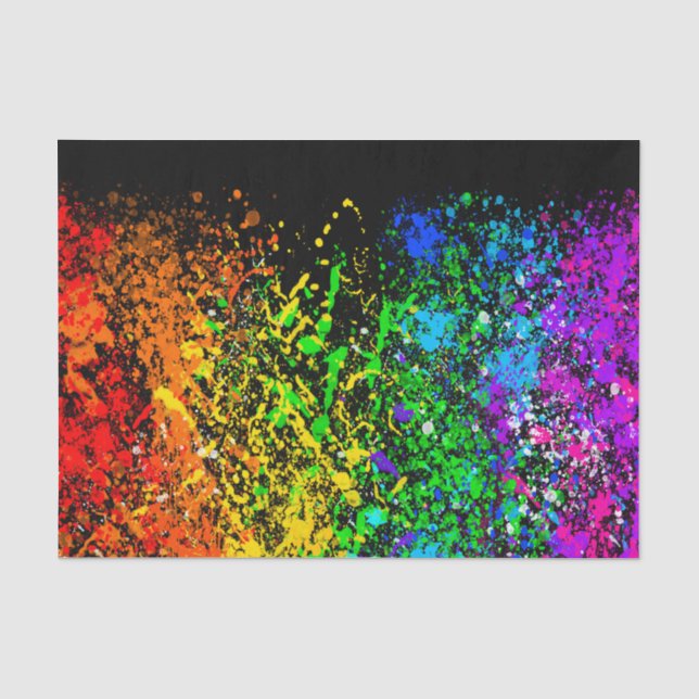 Black Rainbow Colour Paint Splatter Colourful Tissue Paper (Front)