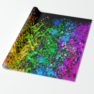 Black Rainbow Colour Paint Splatter Colourful Wrapping Paper
