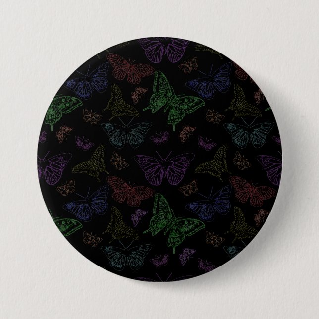 Black & Rainbow Coloured Butterflies Flying 3 Inch Round Button (Front)