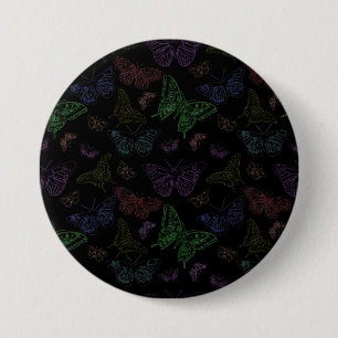 Black & Rainbow Coloured Butterflies Flying 3 Inch Round Button