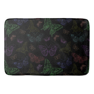 Black & Rainbow Coloured Butterflies Flying Bath Mat