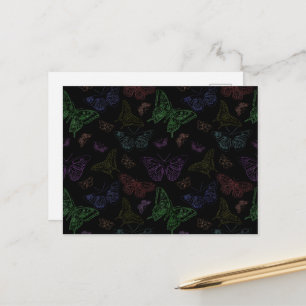 Black & Rainbow Coloured Butterflies Flying Postcard