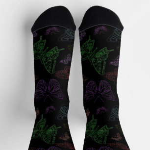 Black & Rainbow Coloured Butterflies Flying Socks