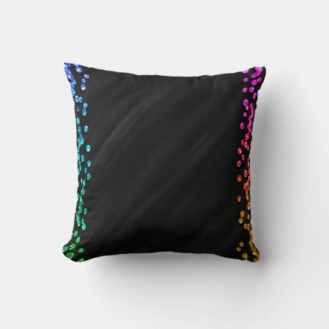Black Rainbow Confetti Dots Throw Pillow (Front)