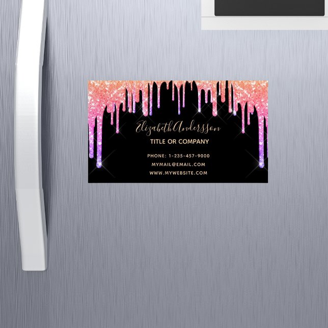 Black rainbow glitter drip glam makeup hair 	Magnetic business card (Creator Uploaded)