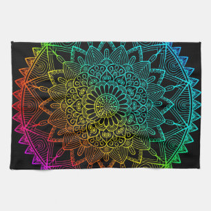 Black Rainbow Mandala Kitchen Towel