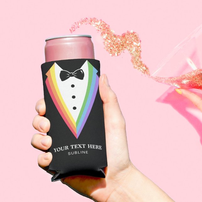 Black Rainbow Personalized Groomsmen Gay Pride Seltzer Can Cooler (Creator Uploaded)