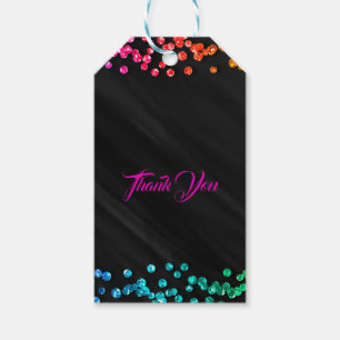 Black Rainbow Sparkle Confetti Dots Fun Party Gift Tags