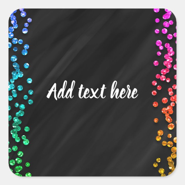 Black Rainbow Sparkle Confetti Dots Fun Party Square Sticker (Front)