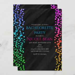 Black Rainbow Sparkle Glitter Confetti Fun Party Invitation