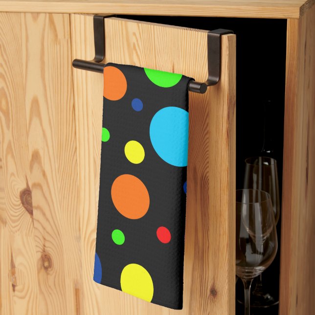 Black Rainbow Spots Kitchen Towel (Thirds Fold)