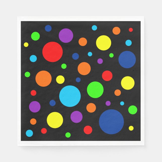Black Rainbow Spots Paper Napkins (Front)