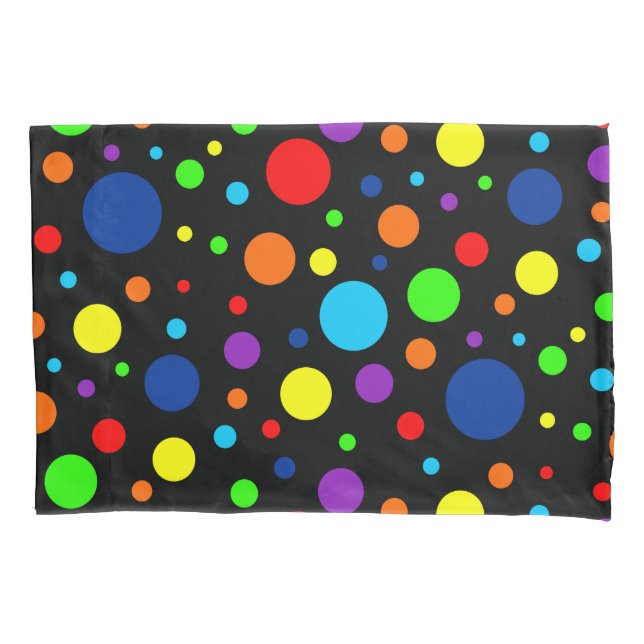 Black Rainbow Spots Pillowcase (Front-Left)