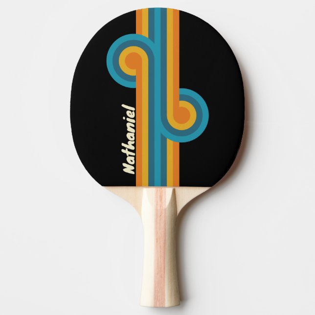 Black Rainbow Stripe Loop with Name Ping Pong Paddle (Front)