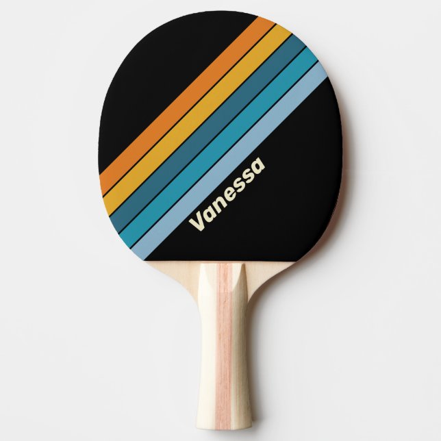 Black Rainbow Striped with Name Ping Pong Paddle (Front)